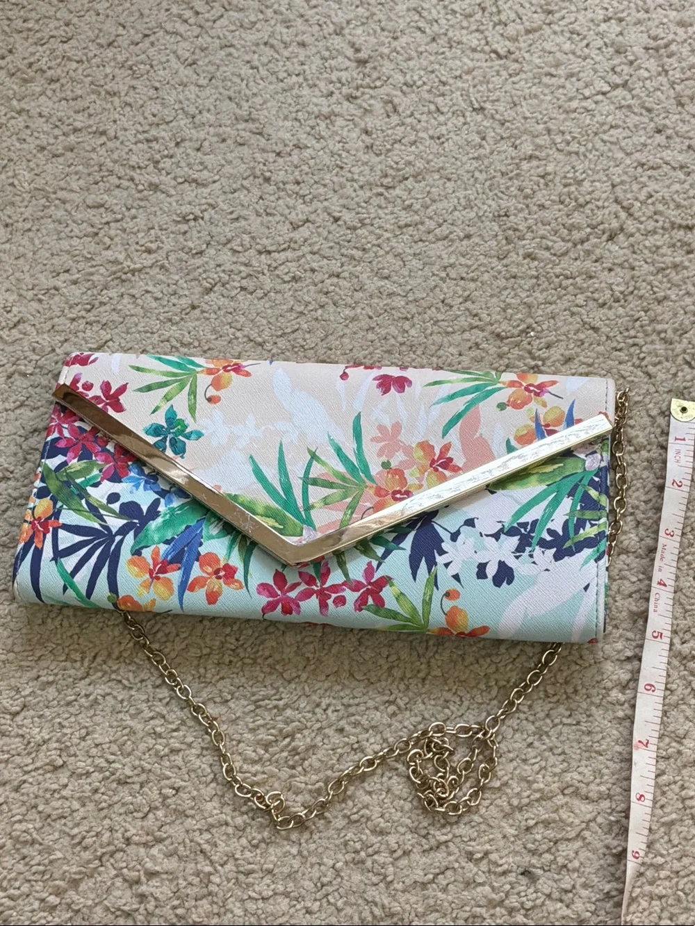 ALDO Mint Floral Convertible Clutch with Gold Chain